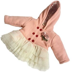 Baby Girl Pinky Peach Jacket With Tiered Tulle Hem & Rose Appliqué Size 6M